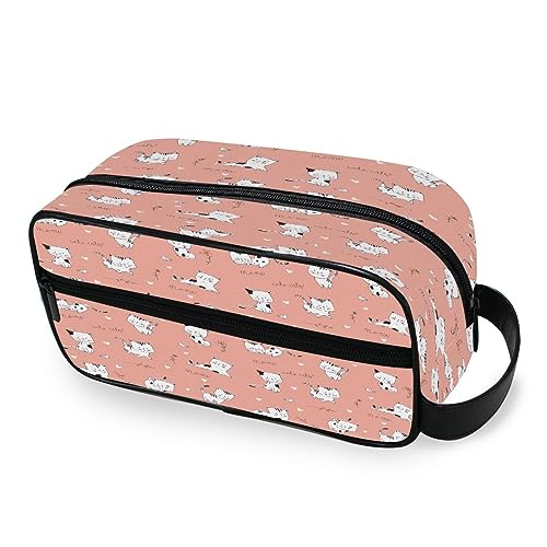 Tragbare Kulturtasche Niedliche Tier Katzen Rosa Reise Waschtasche Multifunktions Kosmetiktasche Make-up Beutel Aufbewahrungstasche für Frauen Männer Jungen Mädchen, multi von HMZXZ