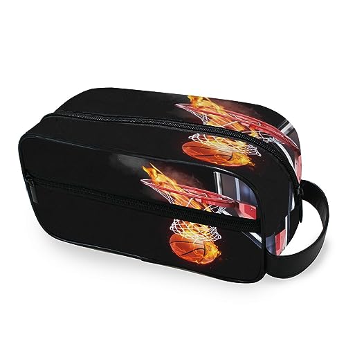 Tragbare Kulturtasche Sport Burning Basketball Ball Reise Waschtasche Multifunktions Kosmetiktasche Make-up-Tasche Aufbewahrungstasche für Frauen Männer Jungen Mädchen, multi von HMZXZ