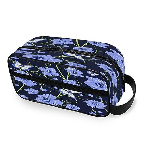 Tragbare Kulturtasche Tier Schmetterling Blume Blumen Reise Waschtasche Multifunktions Kosmetiktasche Make-up-Tasche Aufbewahrungstasche für Frauen Männer Jungen Mädchen, multi von HMZXZ