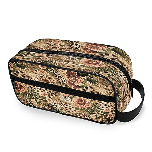 Tragbare Kulturtasche Tier Tiger Leopard Print Blume Reise Waschtasche Multifunktions Kosmetiktasche Make-up-Tasche Aufbewahrungstasche für Frauen Männer Jungen Mädchen, multi von HMZXZ