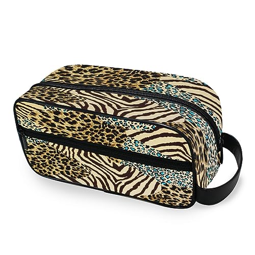 Tragbare Kulturtasche Tier Zebra Leopard Print Reise Waschtasche Multifunktions Kosmetiktasche Make-up Beutel Aufbewahrungstasche für Frauen Männer Jungen Mädchen, multi von HMZXZ