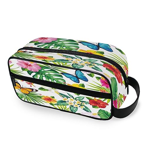 Tragbare Kulturtasche Tropische Blume Schmetterling Reise Waschtasche Multifunktions Kosmetiktasche Make-up-Tasche Aufbewahrungstasche für Frauen Männer Jungen Mädchen, multi von HMZXZ