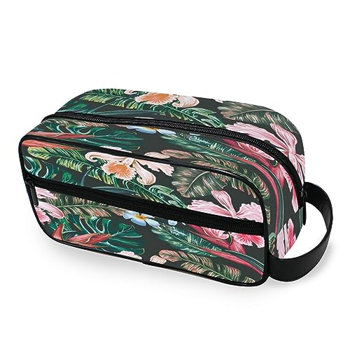 Tragbare Kulturtasche Tropische Blumen Dschungel Blatt Reise Waschtasche Multifunktions Kosmetiktasche Make-up-Tasche Aufbewahrungstasche für Frauen Männer Jungen Mädchen, multi von HMZXZ