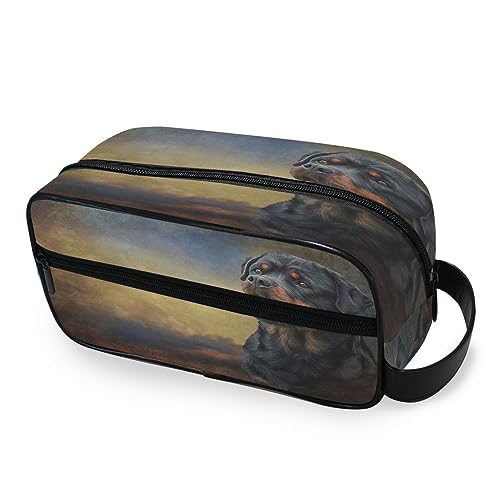 Tragbare Kulturtasche Vintage Hund Kunstdruck Reise Waschtasche Multifunktions Kosmetiktasche Make-up Beutel Aufbewahrungstasche für Frauen Männer Jungen Mädchen, multi von HMZXZ