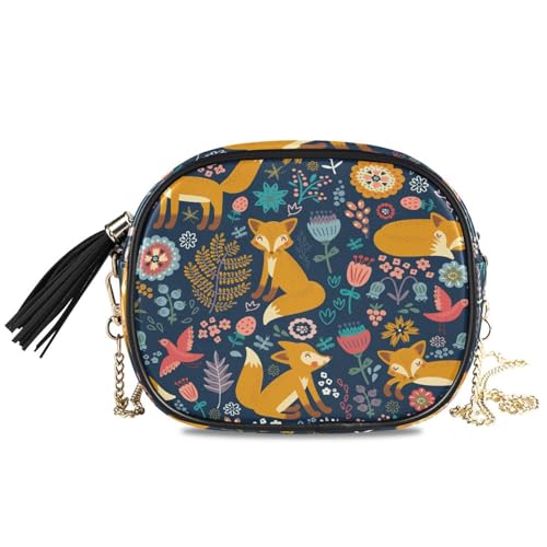 Umhängetasche Fuchs Blumen Blätter Kleine Handtasche Geldbörse Tier PU Leder Schulter Geldbörse Organizer Kette Tasche für Frauen Damen Mädchen, multi von HMZXZ
