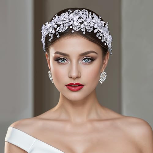 HNCCX Strass-Braut-Stirnband, handgefertigt, silberfarben, Kristall, Hochzeits-Kopfschmuck für Bräute, Haarteile für Brautjungfer von HNCCX