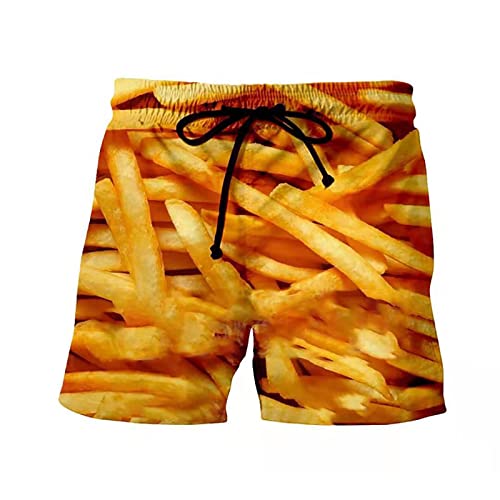 Funny Food Shorts Strandhose Unisex, Herren Badeshorts Damen, Wurst Schweinebauch Pasta Pommes Fast Food Print Shorts Personalisierte Kleidung Cosplay Party (15,L) von HNDB