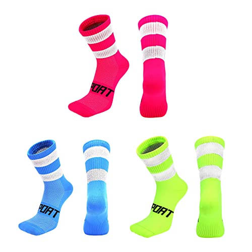 HNDB 3 Paar Professionelle Fahrrad-Crew-Socken Radfahren Socken Mit Reflektierenden Streifen, Männer Frauen Laufen Fitness Nacht Reiten Socken Reflektierend, Paar Sport Socken Set (Set 5,L for 39-42) von HNDB