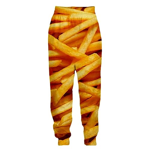 Lustige Essen Jogginghose Unisex, Herren Kreatives Muster Sporthose Damen Pommes Fast Food Druck Shorts Personalisierte Kleidung Cosplay Party Jogginghose (3,L) von HNDB