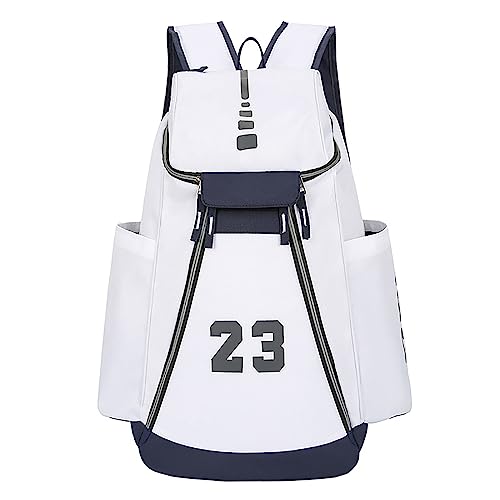 Stitching Farbe Basketball Star Rucksack Mit Reflektierenden Streifen, Unisex 3D-Druck Basketball-Spieler Taschen Outdoor Travel Computer Tasche Lagerung Für Mann Frauen (White,L) von HNDB