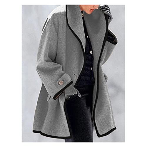 HNFYSMQL Damen Wollmantel Eleganter Kaschmir Langer Wintermantel Damen Übergroße Mischjacke Mantel (Color : Grey, Size : 4XL) von HNFYSMQL