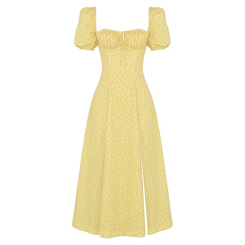 HNFYSMQL Milk Maid Dress für Frauen, Florale Maxi Sommerkleid mit Puffärmeln, Boho Casual Strandkleid (#10,L) von HNFYSMQL