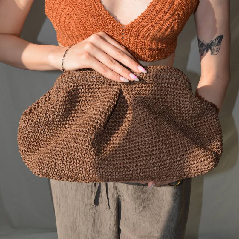 Raffia Beutel Clutch, Häkeln Stroh Tasche, Große Sommerhandtasche, Gewebte Brautjungfer Geldbörse, Korb Braut Clutch Natürliche Handgemachte von HNFhandmadeknitwear