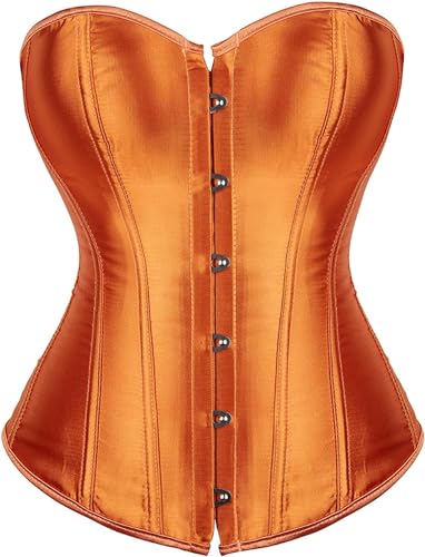 HNGHOU Damen Bustier Korsett Top Plus Size Satin Taille Cincher Überbrust Bustiers, Orange/Abendrot im Zickzackmuster (Sunset Chevron), Large von HNGHOU