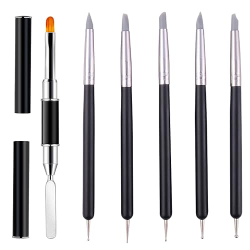 5 Stück Silikon Nail Art Skulptur Stift mit 1 Stück Dual-Ended Poly Gel Pinsel Nagel Dotting Tool Nail Art DIY Dekoration Werkzeug für Home Salon 5 Stück Silikon Nail Art Skulptur Stift mit 1 Stück Dual-Ended Poly Gel Pinsel Nagel Dotting Tool Nail Art DIY Dekoration Werkzeug für Home Salon von HNGUSNHOP