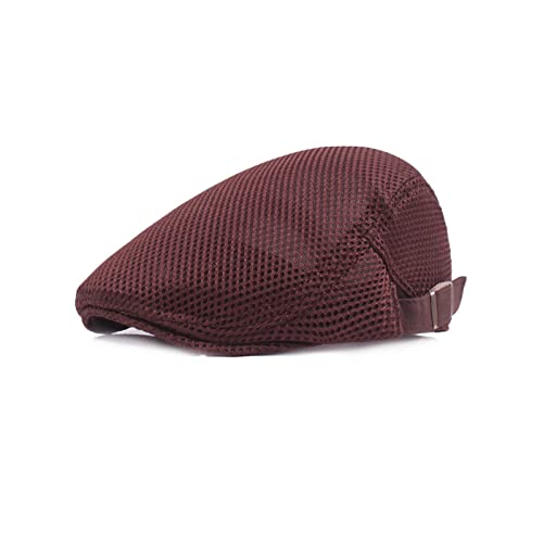 Flatcap Herren Sommer, Schiebermütze Flatcap Sommer Mesh Flache Kappe Newsboy Schirmmütze, Schirmmütze Herren Sommer Hut Kappe Flatcap Schiebermütze Einstellbar 55 cm - 60 cm (Braun) von HNJKJEU