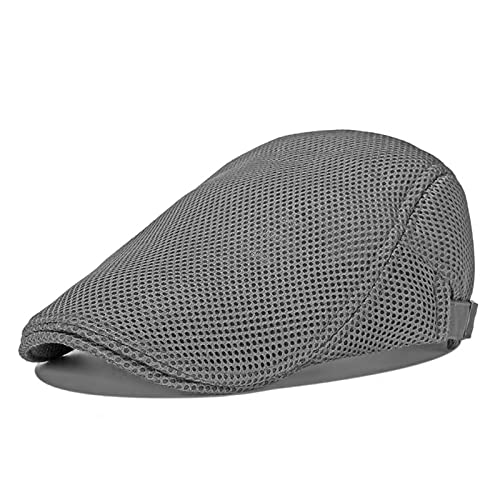 Flatcap Herren Sommer, Schiebermütze Flatcap Sommer Mesh Flache Kappe Newsboy Schirmmütze, Schirmmütze Herren Sommer Hut Kappe Flatcap Schiebermütze Einstellbar 55 cm - 60 cm (Dunkelgrau) von HNJKJEU