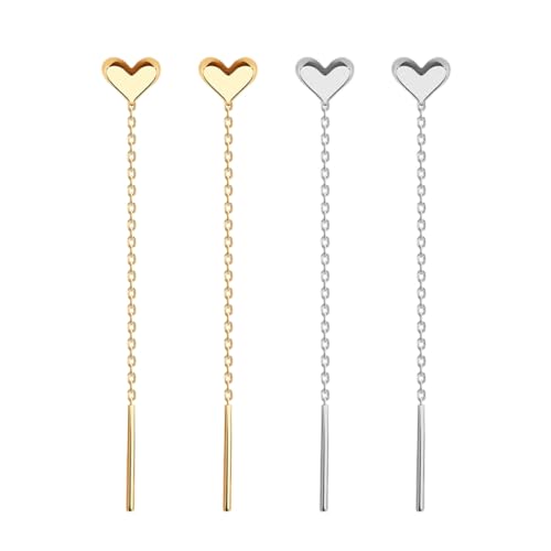 2 Paar Ohrringe für Frauen baumeln Ohrringe Drop Thread baumelnde Ohrringe Minimalismus getaucht lange Kette Ohrring Quaste Ohrringe Baumeln Herzförmige Ohrringe von HNJUSR