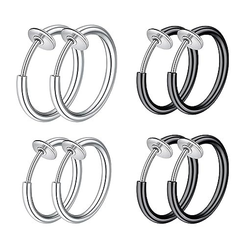 4 Paar Gefälschte Creolen,keine durchbohrten,Nasen-Lippen-Ohrstecker,Edelstahl-Mädchen-Fälschungs-Ohrringe,Magnet-Ohrringe,Fake Nasen Lippe Septum Ohrring Piercing Ring Clip Chirurgenstahl Kein von HNJUSR