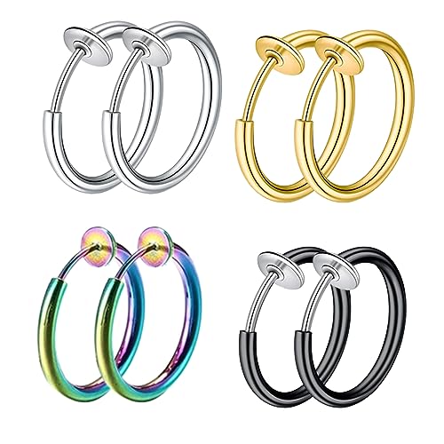 8stk Fake Nasen Lippe Septum Ohrring Piercing Ring Clip Chirurgenstahl Kein Piercing,Gefälschte Creolen,keine durchbohrten,Nasen-Lippen-Ohrstecker,Edelstahl-Mädchen-Fälschungs-Ohrringe,Magnet-Ohrringe von HNJUSR
