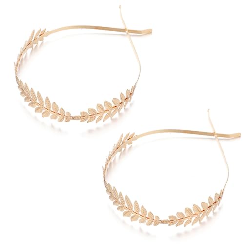 HNJUSR Römische Göttin Haarreif, 2 Stücke Damen Haarband Gold Kopfschmuck Braut, Mädchen Lorbeerkranz Haarschmuck Goldene Hochzeit Boho Blatt Haar Krone Accessories,Griechische Göttin Blatt Stirnband von HNJUSR