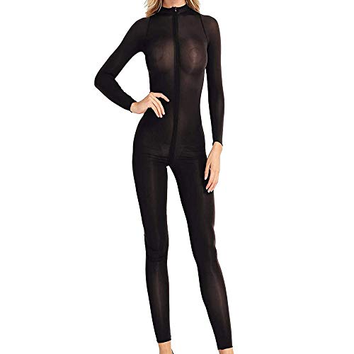 HNJZX Frauen Sexy Bodysuit, Damen Zipper Jumpsuit Langarm Geöffneter Gabelung Dessous Overalls (G) von HNJZX