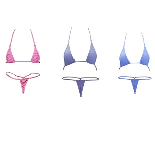 HNJZX MICRO MINI Damen Bikini Set BH Bra String-Tanga Set Mini Bikini Sexy Badeanzug Bademode (（3pcs)B) von HNJZX