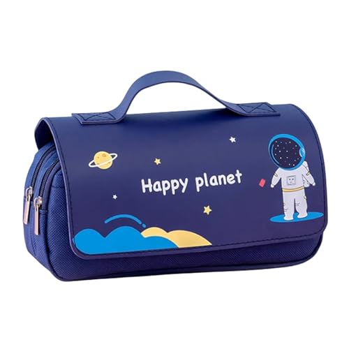 HNLLSM Federmäppchen, Weltraum-Astronaut, tragbar, niedlich, für Kinder, Schreibwaren-Tasche, große Kapazität, Aufbewahrung, Studenten-Leinen-Bleistifttasche, dunkelblau, A von HNLLSM