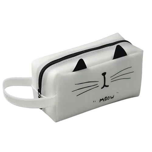 HNLLSM Federmäppchen Katze Federmäppchen PU Super Kapazität Schule Bleistift Box für Mädchen Schreibwaren Schulbedarf Make-up Tasche Stifteetui, Weiß 01, A von HNLLSM