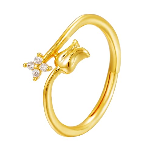 HNMZZPL Trendiger verstellbarer Ring in Blumenform für Damen, 14 Karat Gold, Zirkonia, offener Ring HNMZZPL Trendiger verstellbarer Ring in Blumenform für Damen, 14 Karat Gold, Zirkonia, offener Ring von HNMZZPL