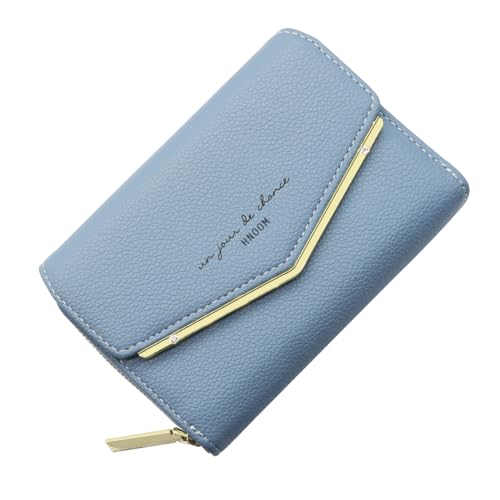 HNOOM Geldbörse Damen klein, Kleines Portemonnaie, Glattem und Weichem Synthetisches PU Leder, Damen Geldbeutel im Kurzformat mit Druckknopf Reißverschluss und 9 Fächer (Blau) von HNOOM