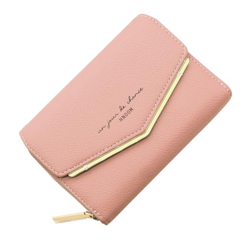 HNOOM Geldbörse Damen klein, Kleines Portemonnaie, Glattem und Weichem Synthetisches PU Leder, Damen Geldbeutel im Kurzformat mit Druckknopf Reißverschluss und 9 Fächer (Rosa) von HNOOM