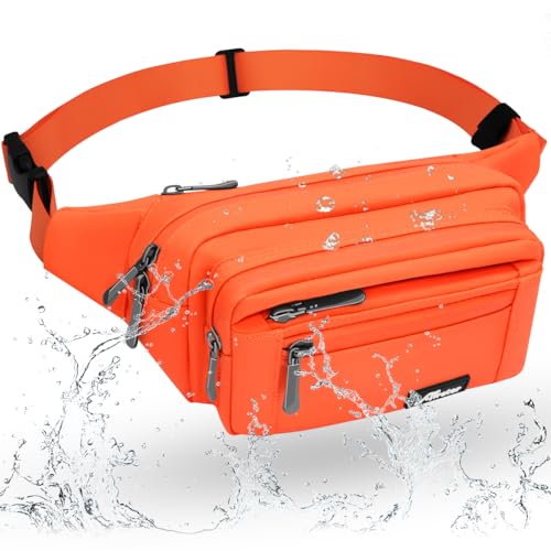 HNOOM Bauchtasche für Damen und Herren Mode Gürteltasche mit Regenhülle Groß Brustbeutel Nylon Herren Sport Tasche Outdoor Reisen Wandern Laufen Joggen Hundetraining (orange-1) von HNOOM