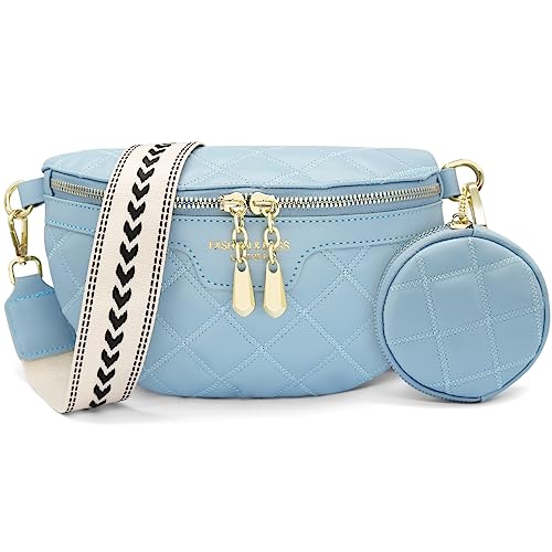 HNOOM Crossbody Bag Damen Breiter Gurt Bauchtasche Damen Leder Brusttasche mit Münze Geldbeutel, Moderne Taschen mit Breitem Schultergurt, Umhängetasche Damen Klein Handytasche (A-Blau) von HNOOM