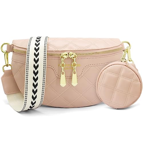 HNOOM Crossbody Bag Damen Breiter Gurt Bauchtasche Damen Leder Brusttasche mit Münze Geldbeutel, Moderne Taschen mit Breitem Schultergurt, Umhängetasche Damen Klein Handytasche (A-Khaki) von HNOOM