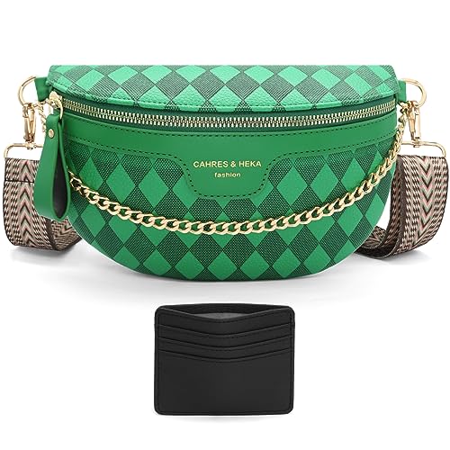 HNOOM Crossbody Bag Damen Breiter Gurt Bauchtasche Damen Leder Brusttasche mit Münze Geldbeutel, Moderne Taschen mit Breitem Schultergurt, Umhängetasche Damen Klein Handytasche (C-Grün) von HNOOM