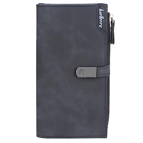HMOOM Geldbeutel Damen Groß Kapazität mit RFID Schutz – Elegante Geldbörse aus Weichem PU Leder, 24 Kartenfächer & Reißverschlussfach | Schlanker Portmonee für Frauen Lang (Schwarz-L) von HNOOM