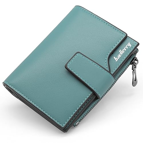 HNOOM Kleine Geldbörse Damen aus Weichem PU Leder – Elegantes Kurzes Portemonnaie mit 15 Kartensteckplätzen, 1Reißverschlussfach – Kompakt & Platzsparend für Handtaschen, Beruf & Unterwegs (Grün-X) von HNOOM