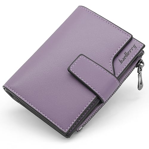 HNOOM Süße Mini Portemonnaie Damen – Stylische PU Leder Geldbörse Klein mit 15 Kartenhaltern, 1 Reißverschluss Münzabteil & Leichtem Design – Ideal für Reise, Beruf oder als Geschenk (Lila-X) von HNOOM