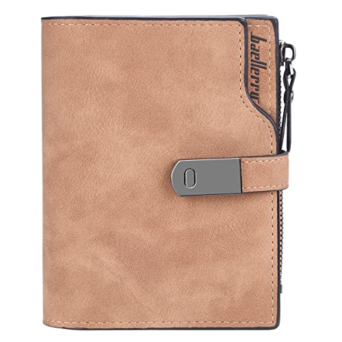 HMOOM Geldbörse Damen Klein Weiches PU Leder – Kleines Portemonnaie mit 16 Kartenfächern & RFID-Schutz, Leichter Mini Geldbeutel Damen Kurz mit Reißverschluss Münzfach für Alltag, Reise (Braun-S) von HNOOM