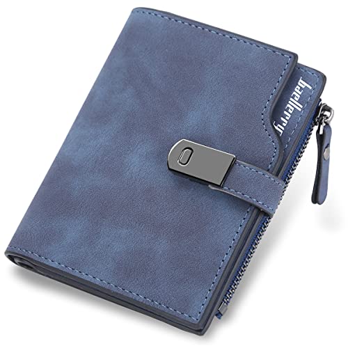HMOOM Geldbörse Damen Klein Weiches PU Leder – Kleines Portemonnaie mit 16 Kartenfächern & RFID-Schutz, Leichter Mini Geldbeutel Damen Kurz mit Reißverschluss Münzfach für Alltag, Reise (Dunkelblau-S) von HNOOM
