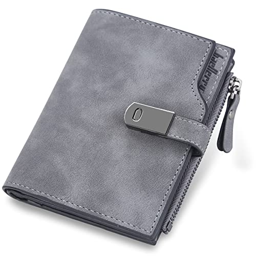 HNOOM Damen Geldbeutel PU Leder Portemonnaie Klein und im Kurzformat - Viele Fächer Mini Portmonee mit 16 Kartenfächer und Münzfach (Dunkelgrau-S) von HNOOM