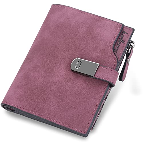 HNOOM Damen Geldbeutel PU Leder Portemonnaie Klein und im Kurzformat Mit Vielen Fächern - Mini Portmonee 16 Kartenfächer und Münzfach (Lila-S) von HNOOM