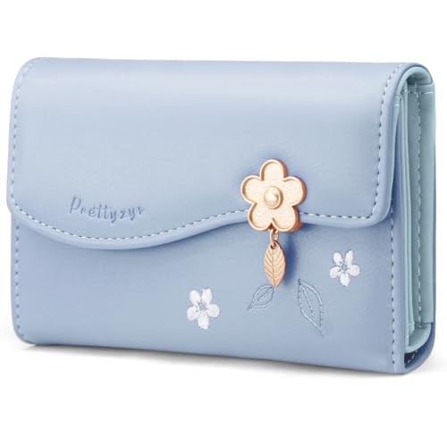 HNOOM Geldbörse Damen Klein – Elegantes Mini Portemonnaie aus PU Leder mit 8 Kartenfächern, Münzfach & RFID Schutz | Kurzformat Geldbeutel Damen Weich & Leicht für Kreditkarten, Bargeld (M-Blau) von HNOOM