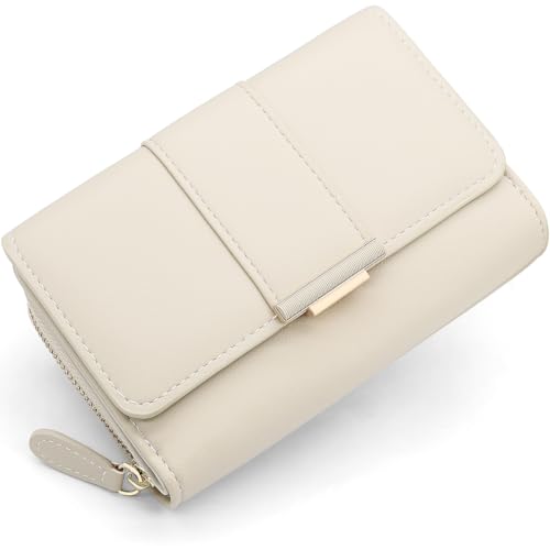 HNOOM Damen Geldbeutel & Geldbörse klein aus PU Leder – Elegantes Portemonnaie mit großer Kapazität, vielen Fächern & Kurzformat | Süße Geldtasche für Frauen (Beige-1) von HNOOM