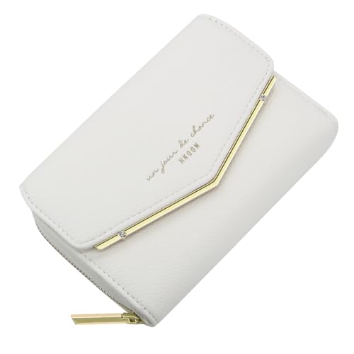 HNOOM Geldbörse Damen klein, Kleines Portemonnaie, Glattem und Weichem Synthetisches PU Leder, Damen Geldbeutel im Kurzformat mit Druckknopf Reißverschluss und 9 Fächer (Beige) von HNOOM