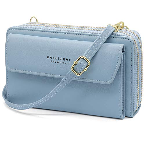 HNOOM Handy Umhängetasche Damen Handytasche zum Umhängen Handy Schultertasche Brieftasche Klein Crossbody Tasche Handy Geldbeutel Handytasche Geldbörse mit Kartenfächer, Schultergurt (Blau) von HNOOM