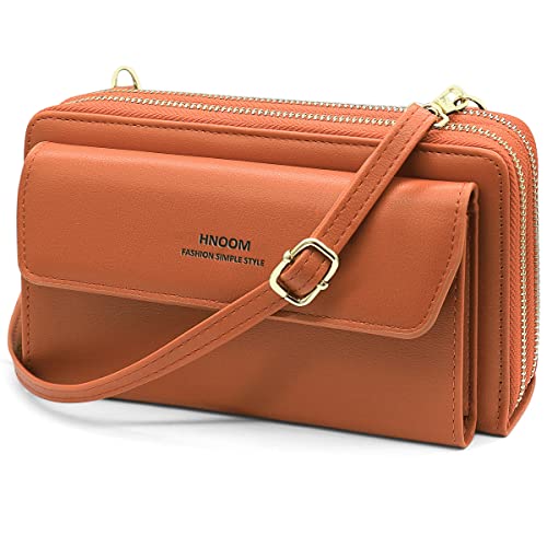 HNOOM Handy Umhängetasche Damen Handytasche zum Umhängen Handy Schultertasche Brieftasche Klein Crossbody Tasche Handy Geldbeutel Handytasche Geldbörse mit Kartenfächer, Schultergurt (Braun) von HNOOM