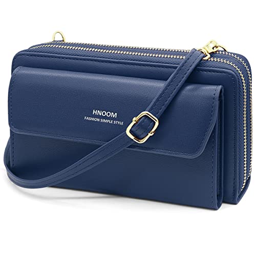 HNOOM Handy Umhängetasche Damen Handytasche zum Umhängen Handy Schultertasche Brieftasche Klein Crossbody Tasche Handy Geldbeutel Handytasche Geldbörse mit Kartenfächer, Schultergurt (Dunkelblau) von HNOOM