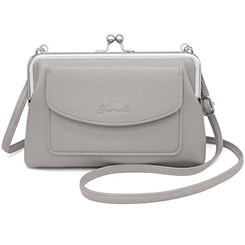 HNOOM Handy Umhängetasche Damen Kleine Umhängetasche PU Leder Handytasche zum Umhängen Crossbody Schultertasche Abendtasche Handtasche mit Kartenschlitz Verstellbar Abnehmbar Schultergurt (Grau) von HNOOM